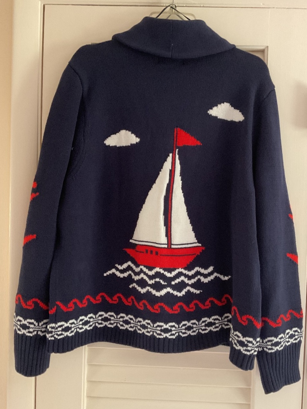 NWT Marine Navy Blue Cotton Long Sleeves Knit Vacation Open Front Woman Jacket - Picture 5 of 15